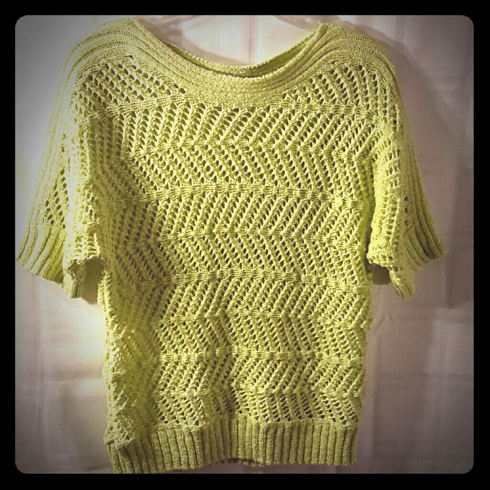 Chico's Yellow/Green Mesh Knit Sweater Size 1=M/8